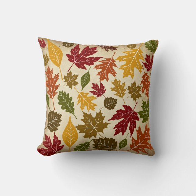 Colourful Fall Autumn Tree Leaves Pattern Cushion (Front)