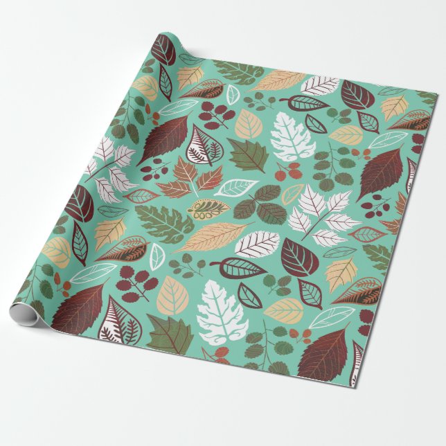 Colourful fall colours leaves pattern wrapping paper (Unrolled)