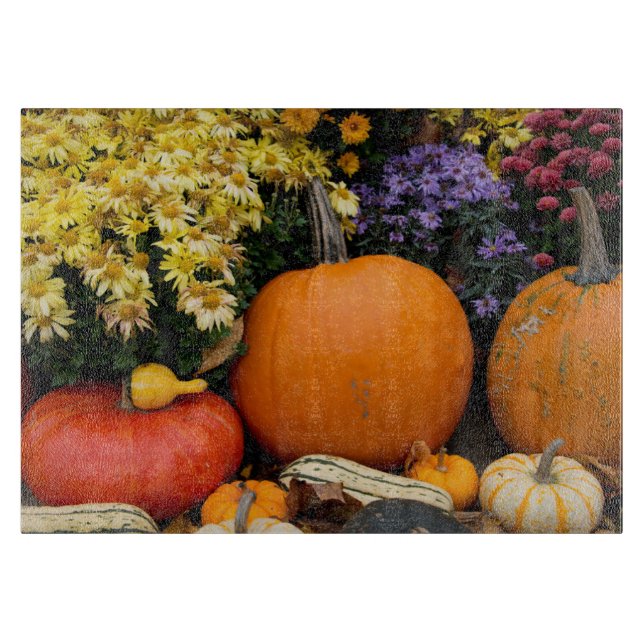 Colourful fall decorative pumpkin display cutting board (Front)