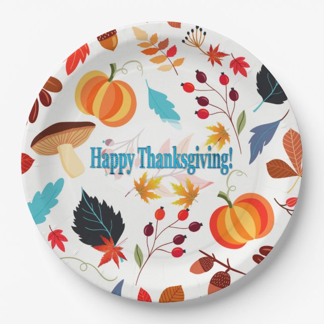 Colourful Fall Design Happy Thanksgiving Paper Plate (Front)