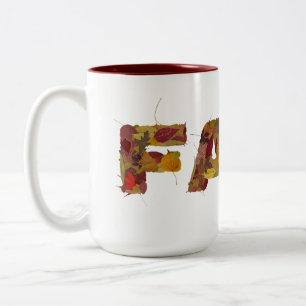 Colourful Fall Dried Leaves Bold Typography Two-Tone Coffee Mug