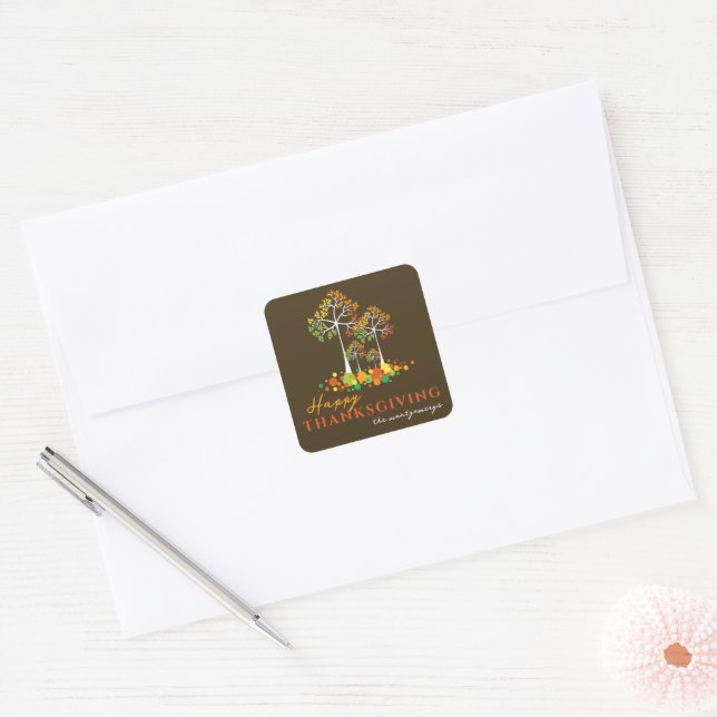 Colourful Fall Family Trees Happy Thanksgiving  Square Sticker (Envelope)