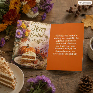 Colourful Fall Floral & Birthday Cake Greeting Car Card