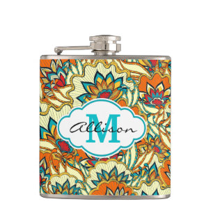 Colourful Fall Floral Pattern Personalised Hip Flask