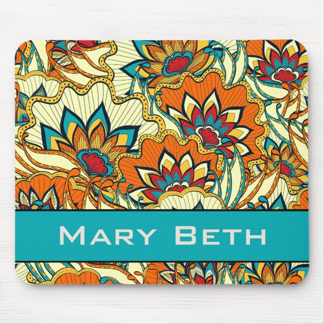 Colourful Fall Floral Personalised Mouse Mat (Front)