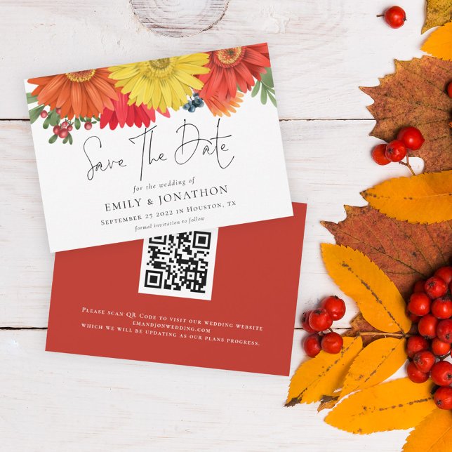Colourful Fall Floral QR Code Wedding Save The Dat Date (Creator Uploaded)