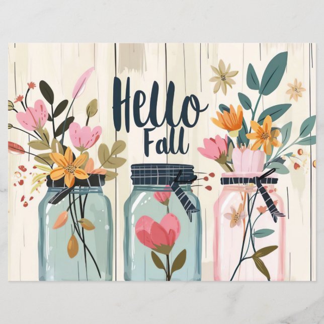 colourful fall flower pattern scrapbook paper (Front)