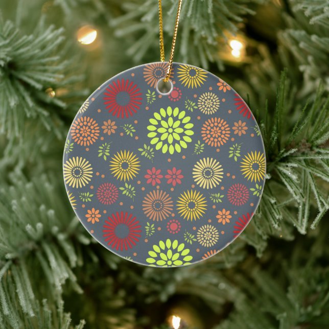 Colourful Fall Flowers in Warm Shades Ceramic Tree Decoration (Tree)