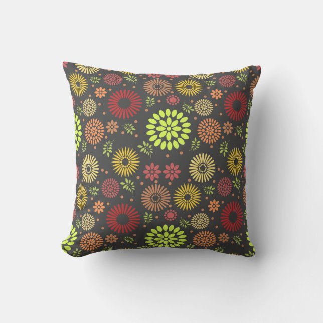 Colourful Fall Flowers in Warm Shades Cushion (Front)