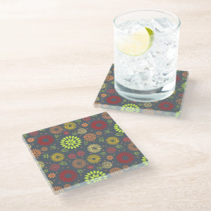 Colourful Fall Flowers in Warm Shades Glass Coaster