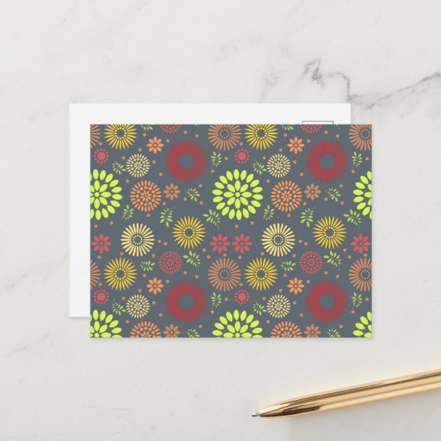 Colourful Fall Flowers in Warm Shades Postcard (Front/Back In Situ)