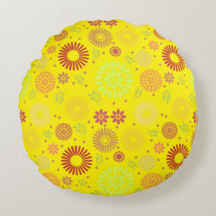 Colourful Fall Flowers in Warm Shades Round Cushion