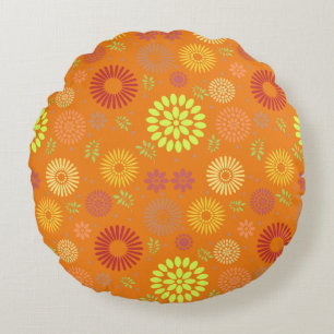 Colourful Fall Flowers in Warm Shades Round Cushion