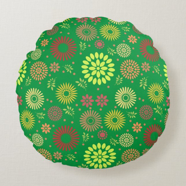 Colourful Fall Flowers in Warm Shades Round Cushion (Front)