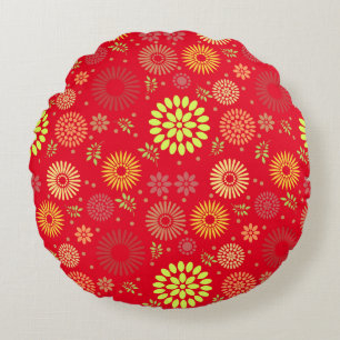 Colourful Fall Flowers in Warm Shades Round Cushion