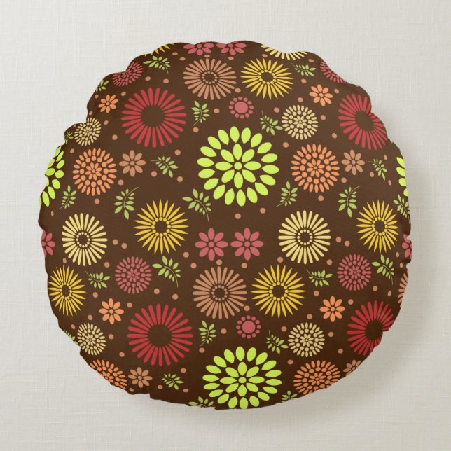 Colourful Fall Flowers in Warm Shades Round Cushion (Front)