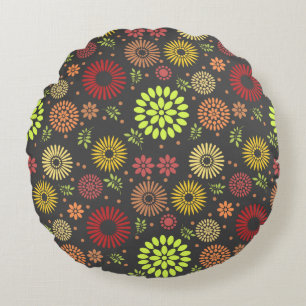 Colourful Fall Flowers in Warm Shades Round Cushion