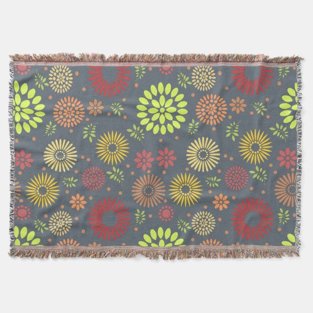 Colourful Fall Flowers in Warm Shades Throw Blanket (Front)