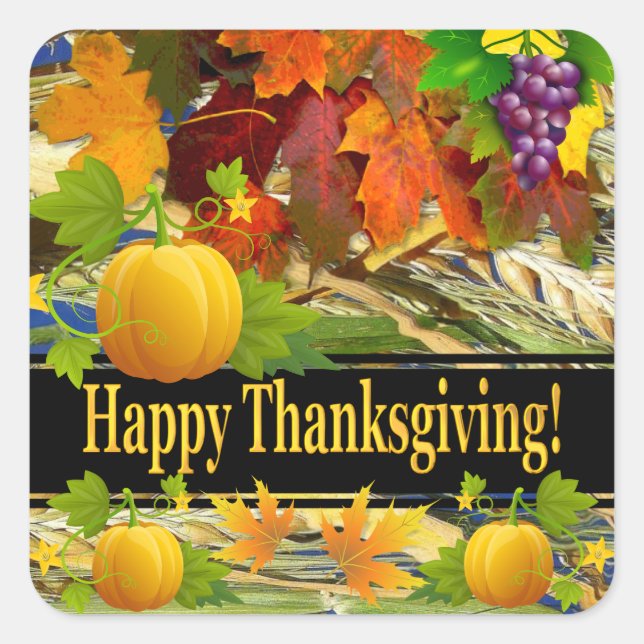 Colourful Fall Happy Thanksgiving Square Sticker (Front)