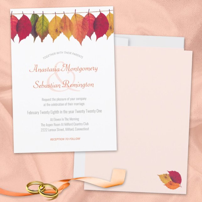 Colourful Fall Leaf Minimalist Wedding Ceremony Invitation (Creator Uploaded)