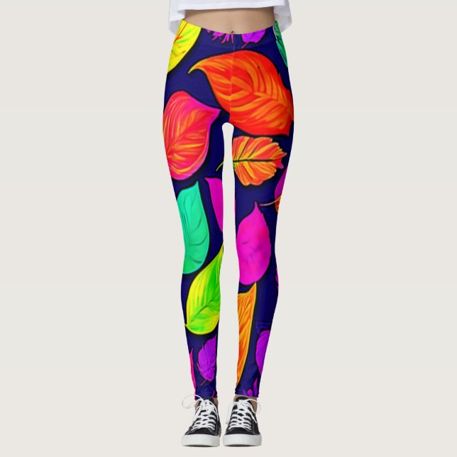 Colourful fall leaves Artwork Leggings (Front)