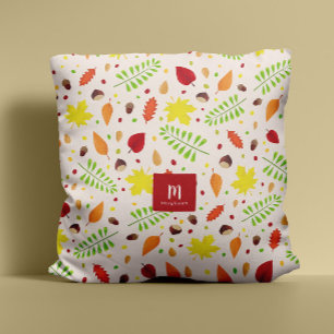 Colourful fall leaves custom name monogram cushion