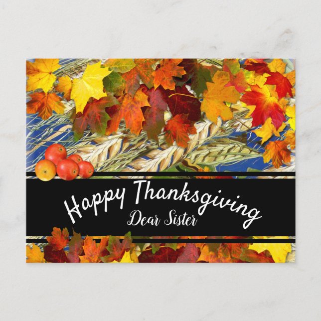 Colourful Fall Leaves customisable Thanksgiving Holiday Postcard (Front)