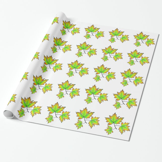 Colourful Fall leaves Maple Leaf Wrapping Paper (Unrolled)