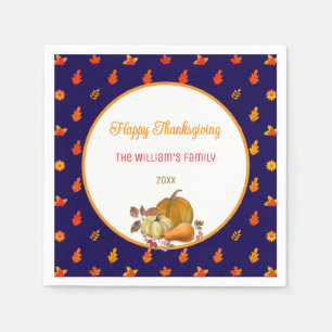 Colourful Fall Leaves Pattern Thanksgiving Party Napkin