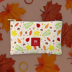 Colourful fall leaves pattern with custom name accessory pouch