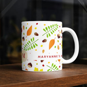 Colourful fall leaves pattern with custom name coffee mug