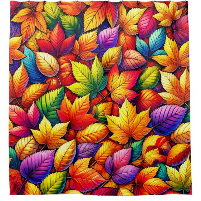 Colourful Fall Leaves Shower Curtain (Front)