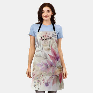 Colourful Fall leaves watercolor pastel colour Apron