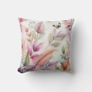 Colourful Fall leaves watercolor pastel colour Cushion
