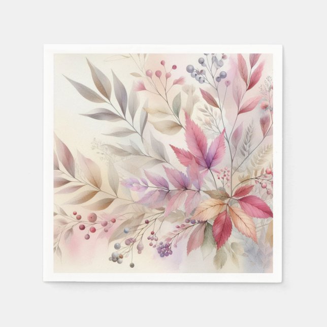 Colourful Fall leaves watercolor pastel colour  Napkin (Front)