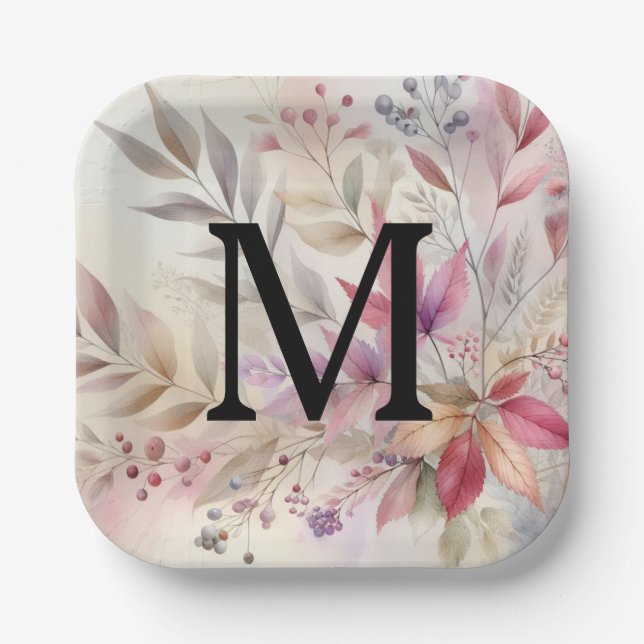 Colourful Fall leaves watercolor pastel colour  Paper Plate (Front)