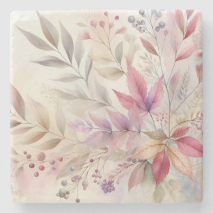 Colourful Fall leaves watercolor pastel colour Stone Coaster
