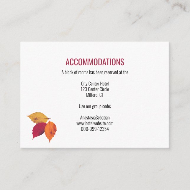 Colourful Fall Leaves Wedding Guest Details Enclosure Card (Front)