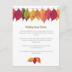 Colourful Fall Leaves Wedding Guest Details Enclosure Card