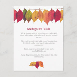 Colourful Fall Leaves Wedding Guest Details Enclosure Card