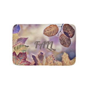 Colourful Fall leaves with fall colours watercolor Bath Mat