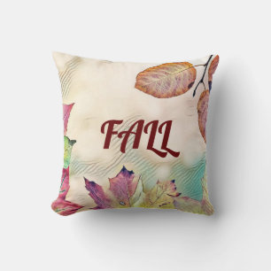 Colourful Fall leaves with fall colours watercolor Cushion