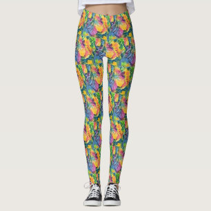 Colourful Fall leaves with fall colours watercolor Leggings