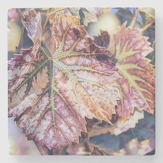 Colourful Fall leaves with fall colours watercolor Stone Coaster (Front)
