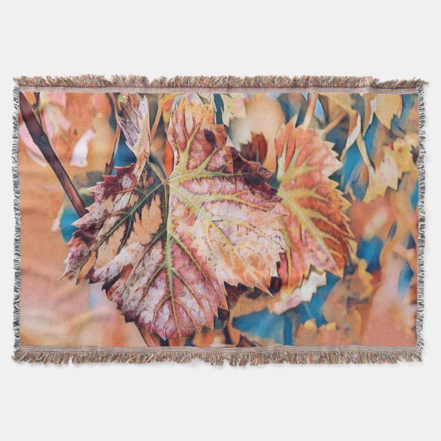 Colourful Fall leaves with fall colours watercolor Throw Blanket (Front)