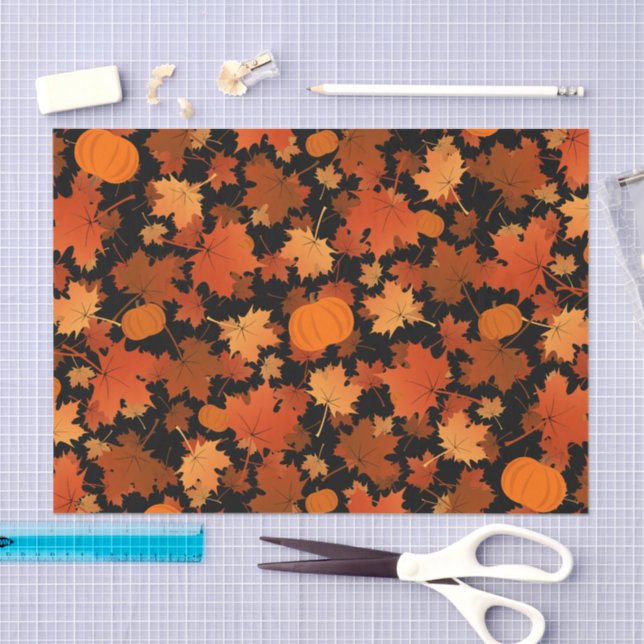 Colourful fall maple leaves and pumpkins pattern tissue paper (Craft)