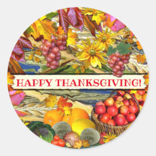 Colourful Fall Produce Happy Thanksgiving Classic Round Sticker