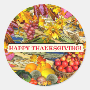 Colourful Fall Produce Happy Thanksgiving Classic Round Sticker