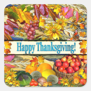 Colourful Fall Produce Happy Thanksgiving Square Sticker