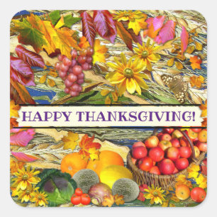 Colourful Fall Produce Happy Thanksgiving Square Sticker